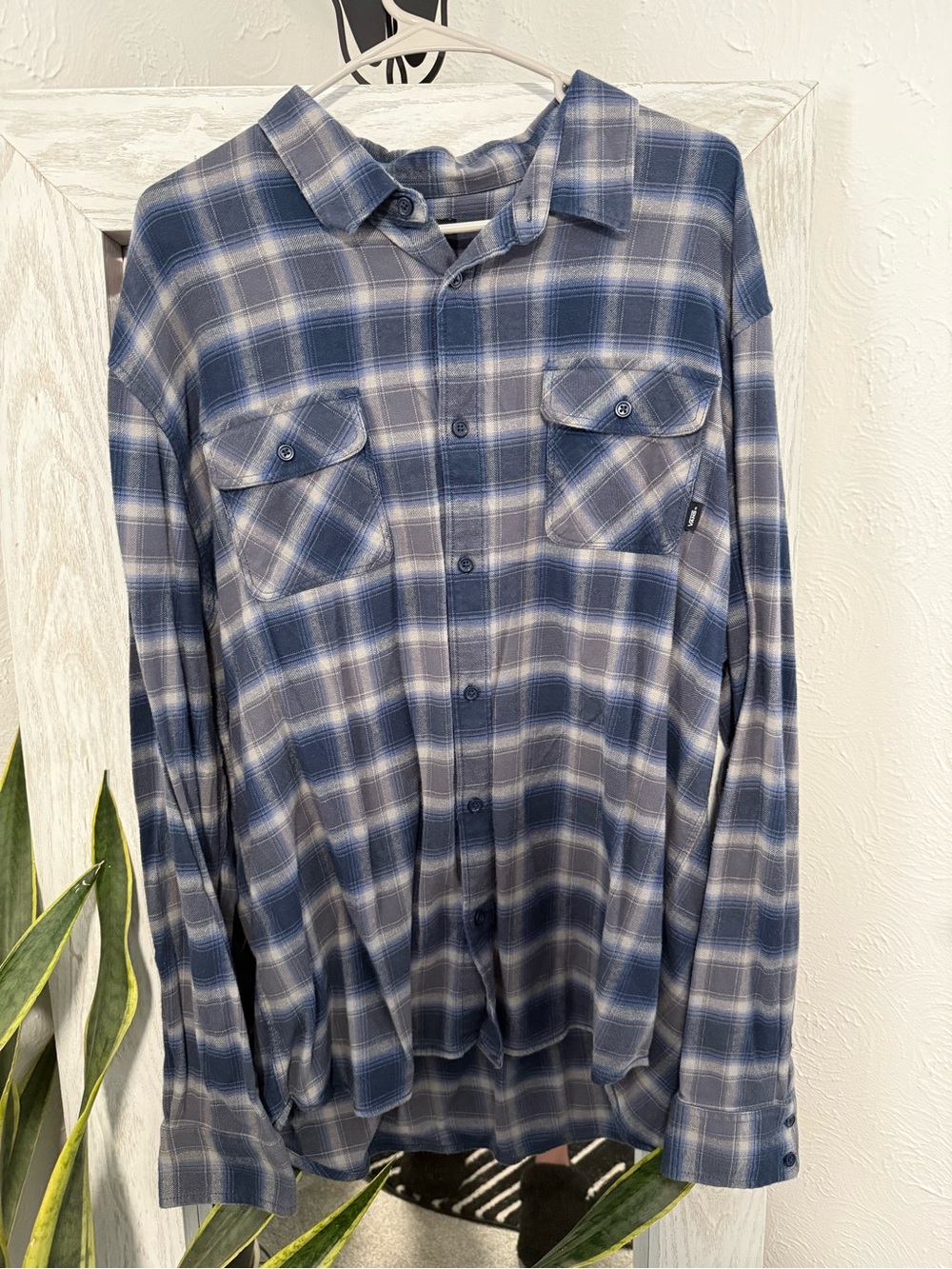 Vans Blue and White Plaid Button-Down Shirt